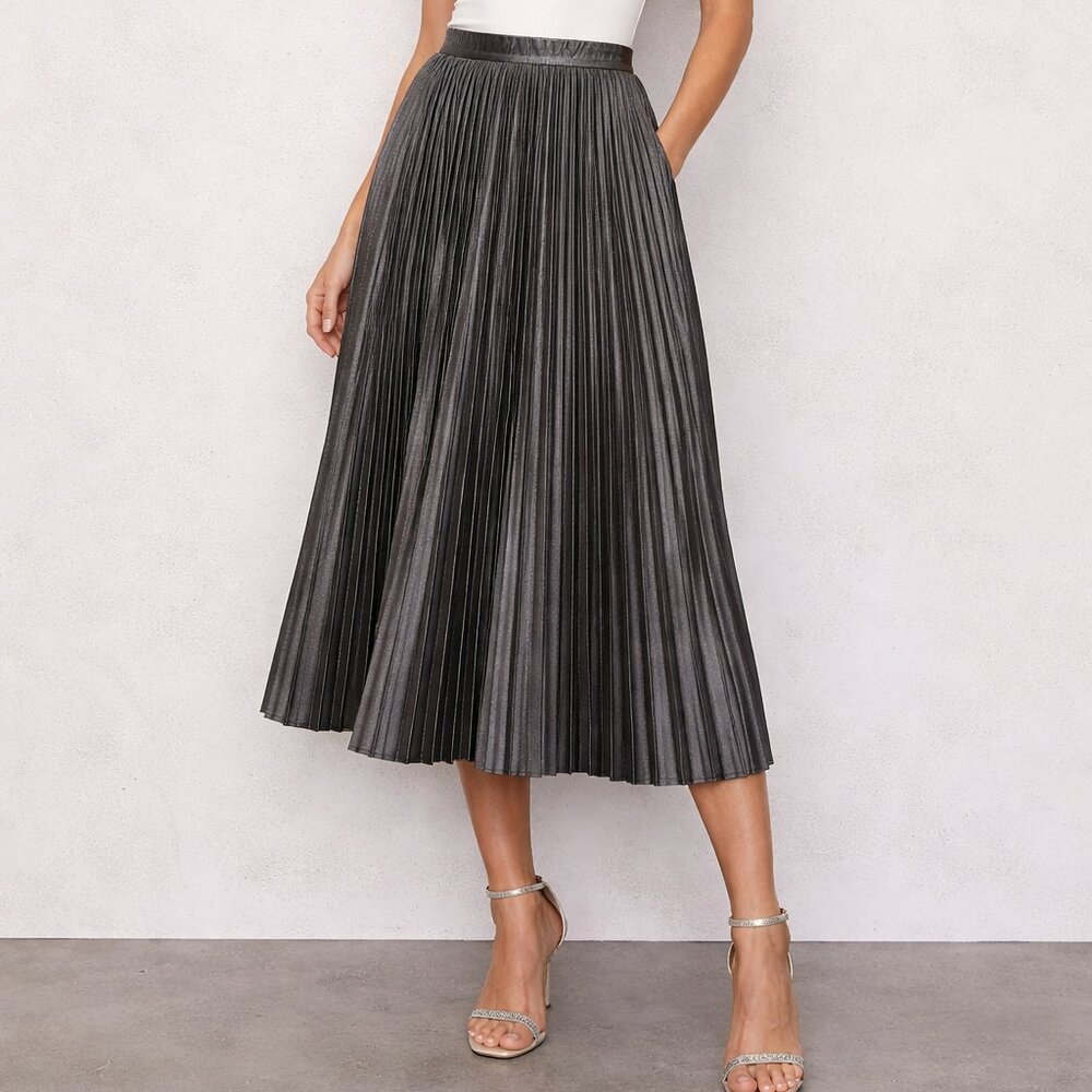 Zara Metallic Pleated Midi Skirt M